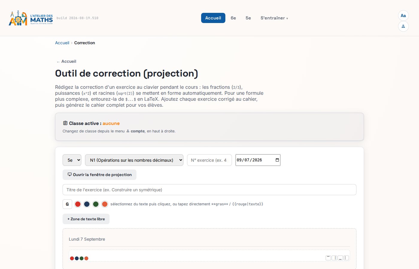 Outil de correction projetée en classe