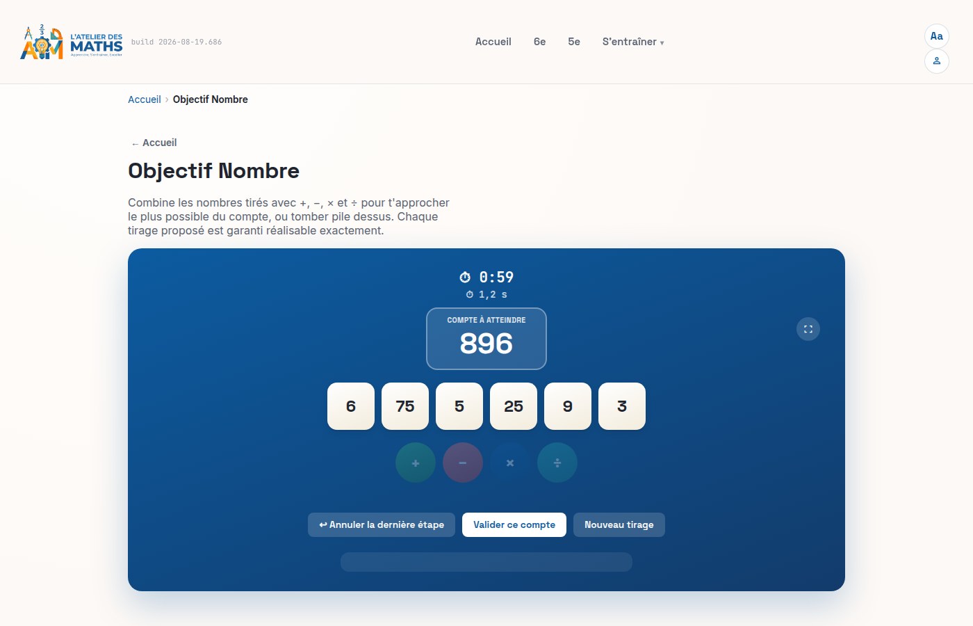 Jeu Objectif Nombre